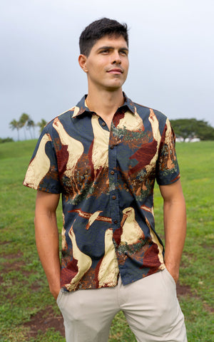 Pop-Up Mākeke - David Shepard Hawaii - Nesting Albatross Men's Aloha Shirt
