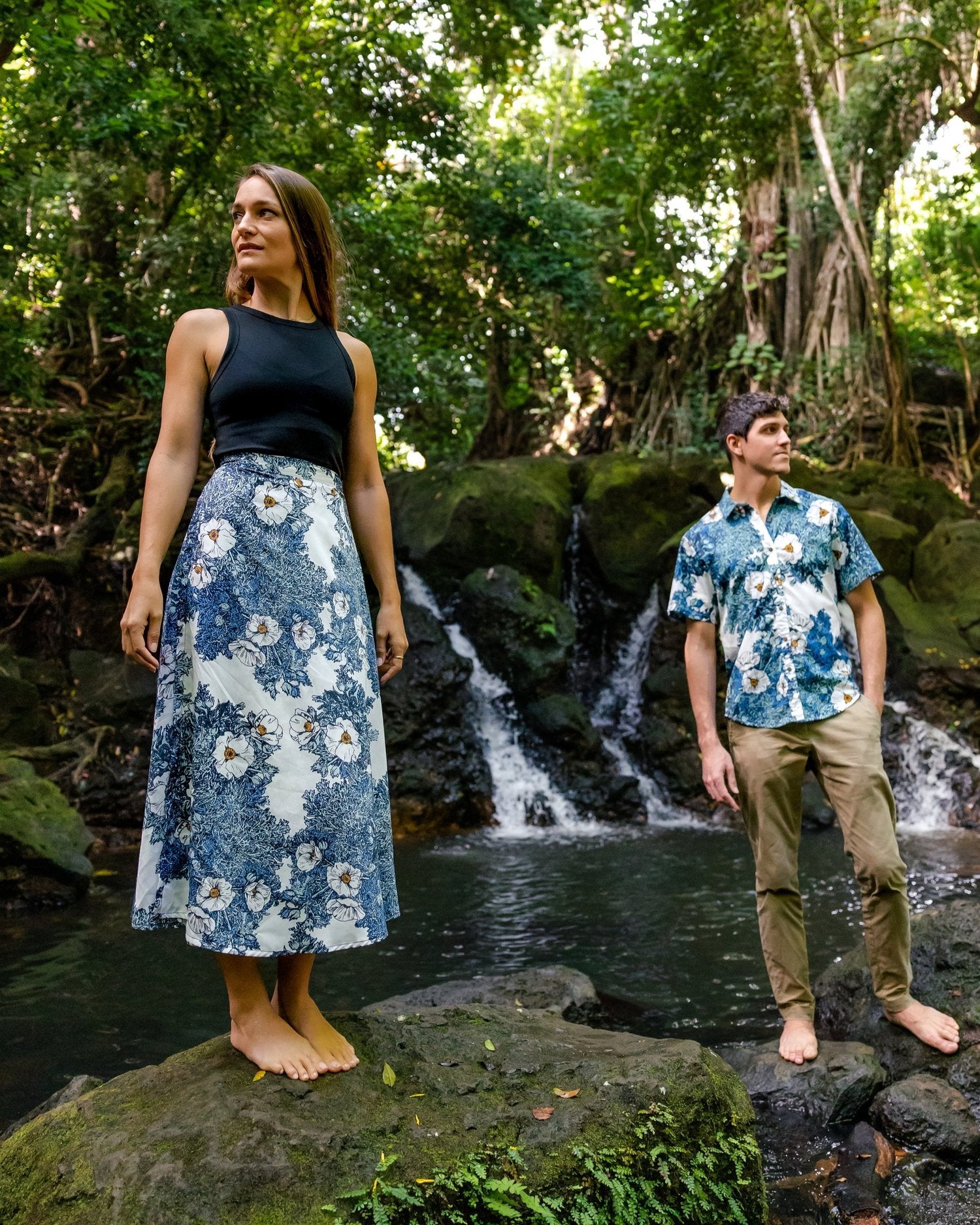Pop-Up Mākeke - David Shepard Hawaii - Puakala Women's Midi Wrap Skirt - With Male Model