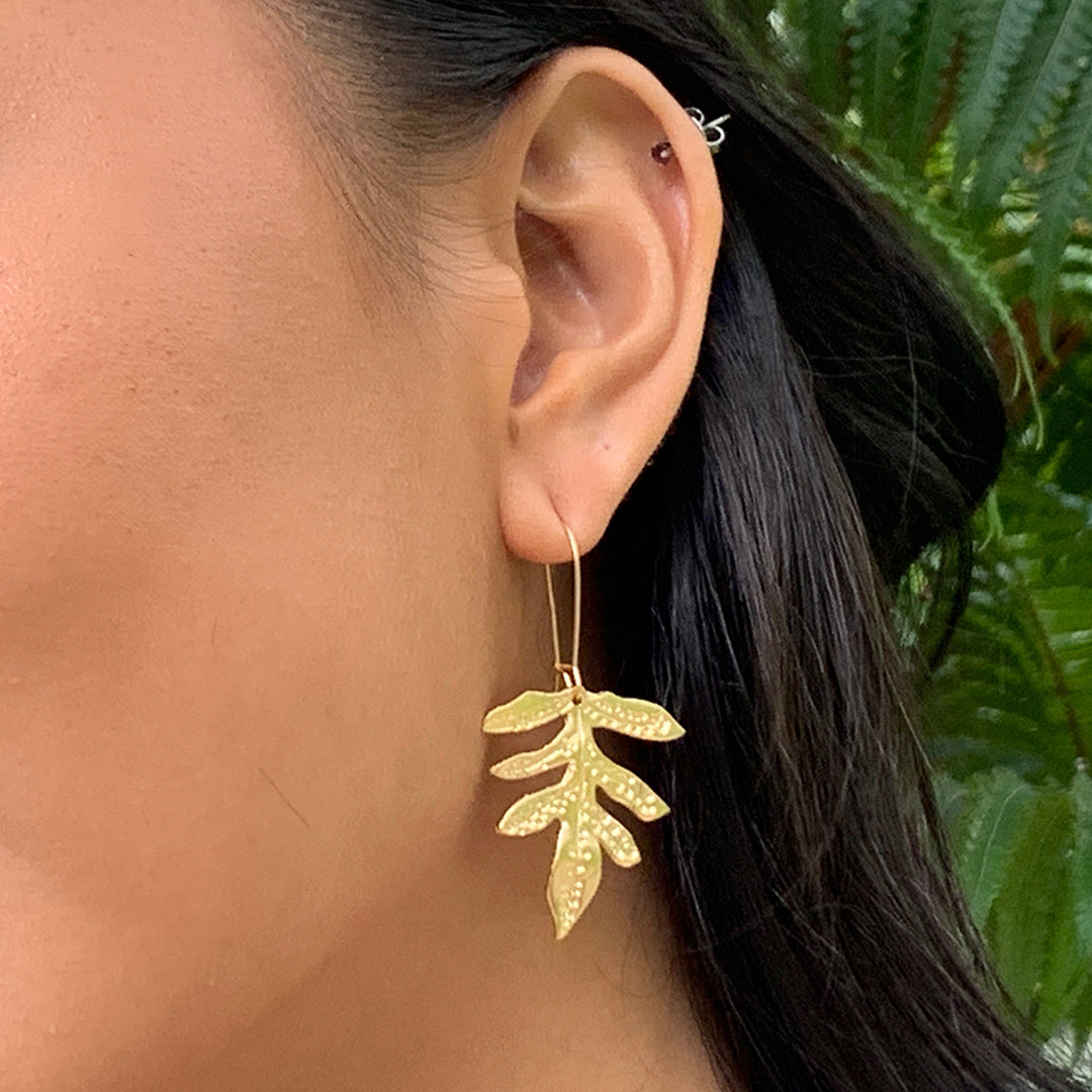 Pop-Up Mākeke - Debby Sato Designs - Lauaʻe Hawaiian Fern 14K Gold over Sterling Silver Earrings