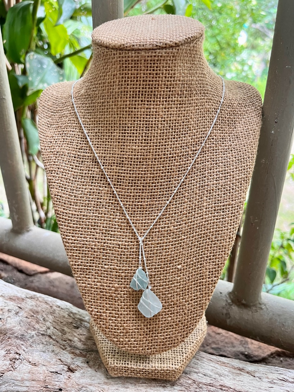 Hawaiian Blue Sea Glass Lariat Necklace
