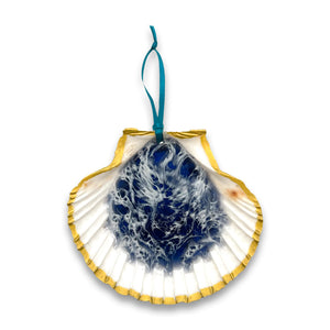 Pop-Up Mākeke - Flattery Designs - Ocean Resin Scallop Shell Ornament - Dark Blue