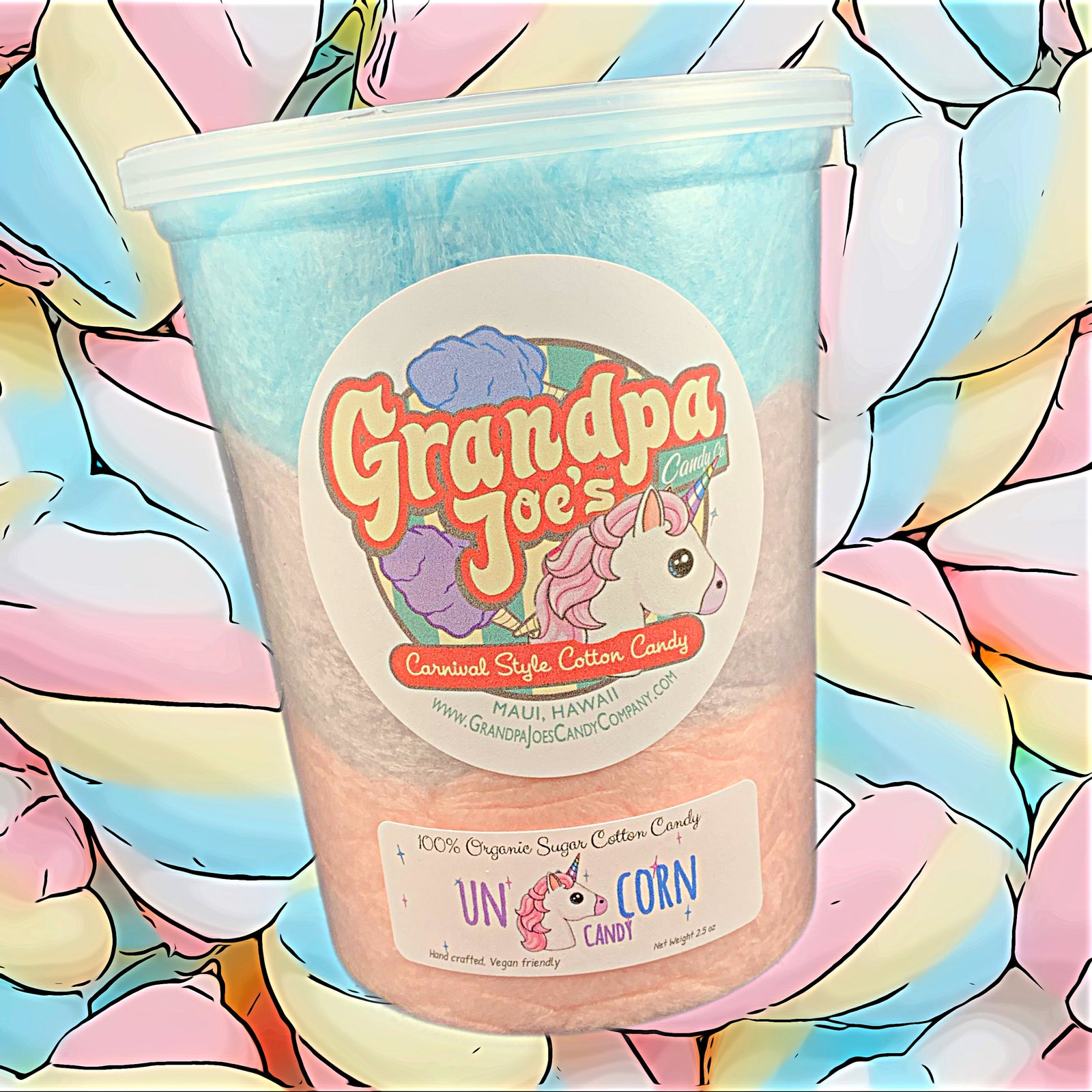Pop-Up Mākeke - Grandpa Joe's Candy Company - Unicorn Candy 100% Organic Sugar Cotton Candy