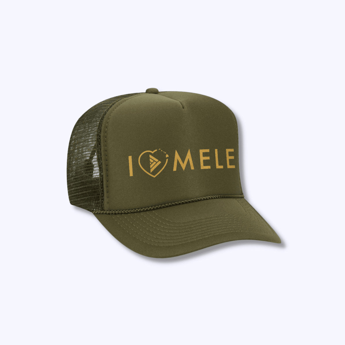 Pop-Up Mākeke - Haku Collective - I Love Mele Adult Trucker Hat - Green &amp; Gold