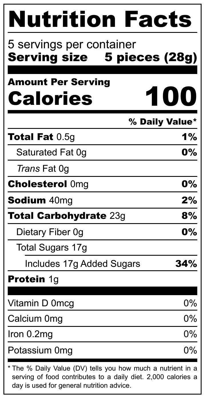 Pop-Up Mākeke - Hawaii Candy Factory - Noms Rainbow Belts Bag - Nutritional Facts
