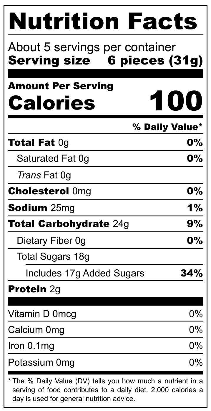 Pop-Up Mākeke - Hawaii Candy Factory - Noms Sour Apple Bag - Nutritional Facts