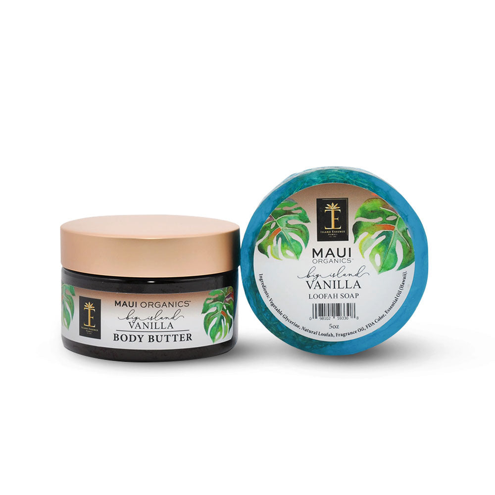 Pop-Up Mākeke - Island Essence - Maui Organics Body Butter &amp; Loofah Soap Duo - Big Island Vanilla