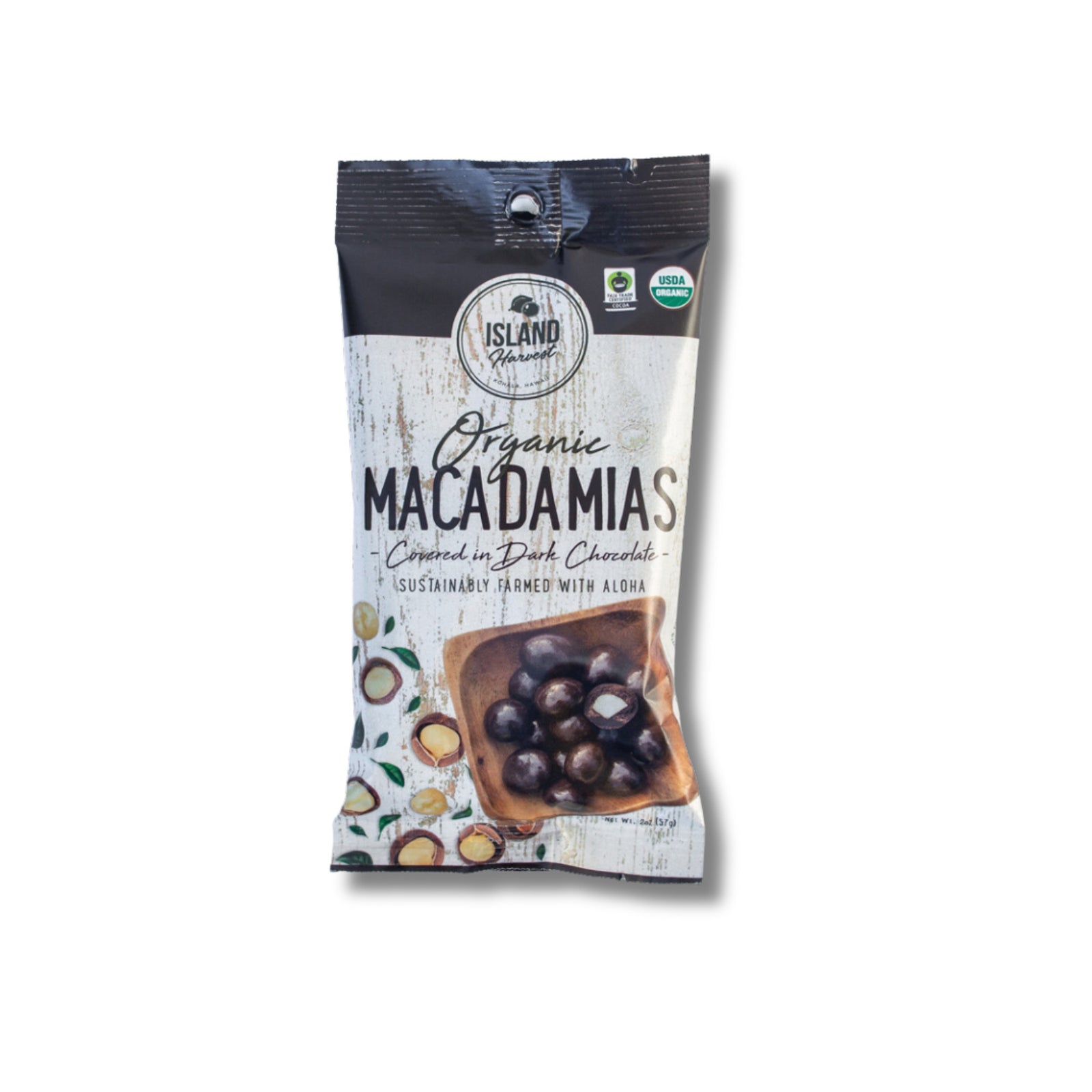 Pop-Up Mākeke - Island Harvest - Snack Size Organic Macadamia Nuts with Dark Chocolate - Front View