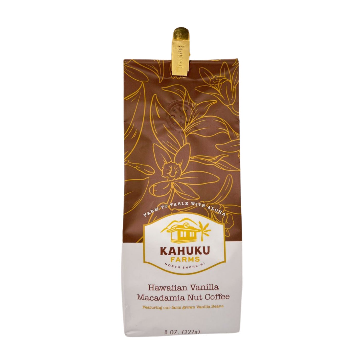 Pop-Up Mākeke - Kahuku Farms - Vanilla Macadamia Nut Coffee - Front View