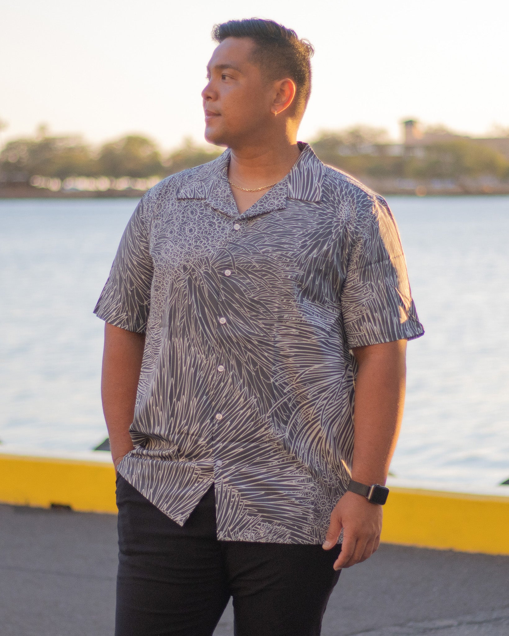 Pop-Up Mākeke - Kini Zamora - Silversword Aloha Shirt - Black & White