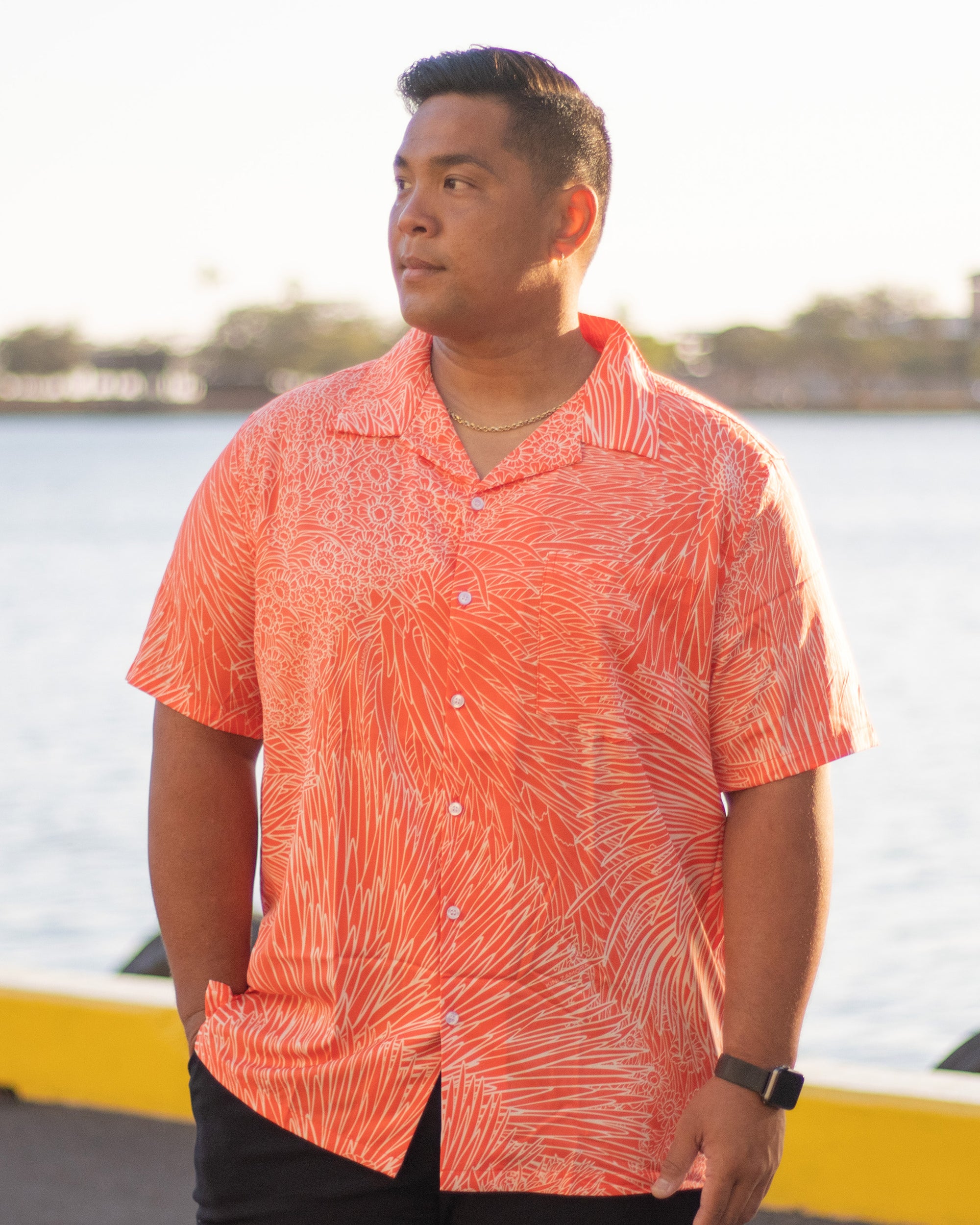 Pop-Up Mākeke - Kini Zamora - Silversword Aloha Shirt - Red - Front View