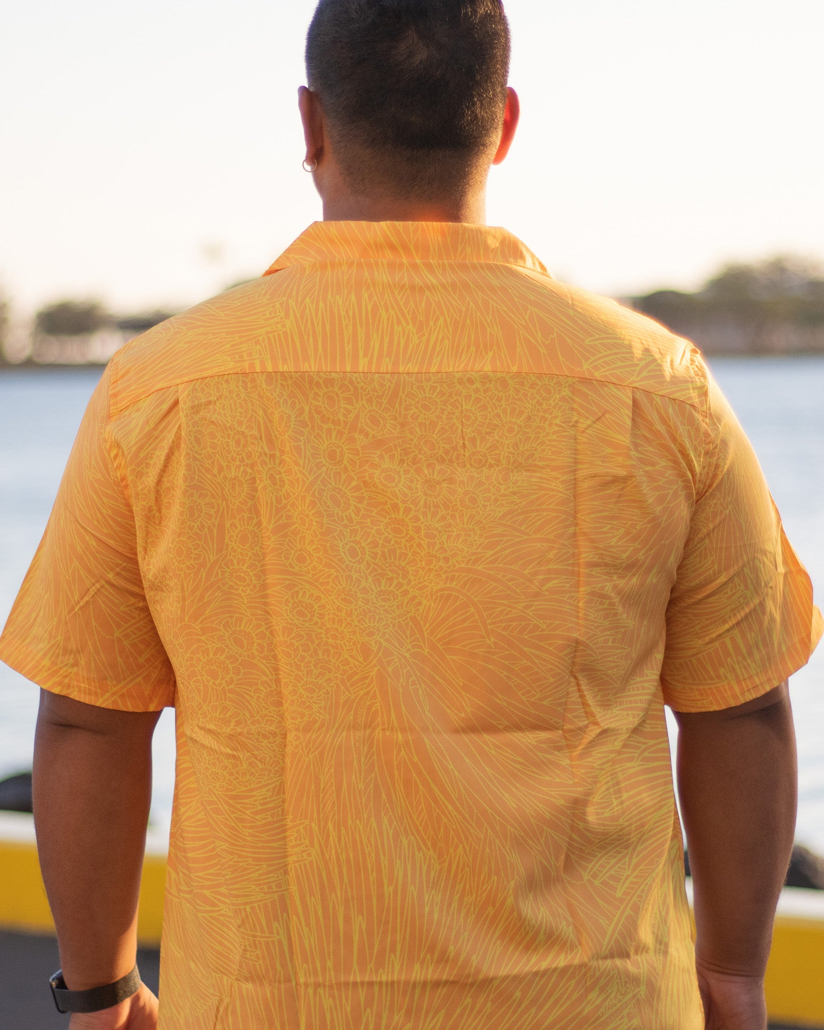 Pop-Up Mākeke - Kini Zamora - Silversword Aloha Shirt - Yellow - Back View