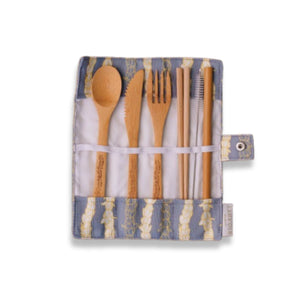 Pop-Up Mākeke - Laha'ole Designs - Pīkake Lei Eco-Friendly Bamboo Cutlery Set - Gray