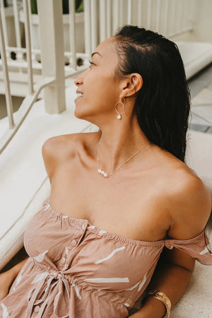 Pop-Up Mākeke - Laha'ole Designs - Pīkake Sterling Silver Hoop Earrings - In Use