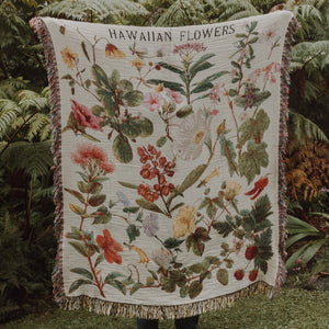 Pop-Up Mākeke - Laulima Hawai'i - Hawaiian Flowers Cotton Woven Blanket