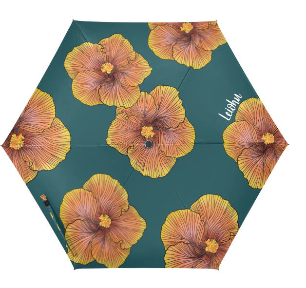 Pop-Up Mākeke - Lei&#39;ohu Designs - Compact Umbrella - Sunrise Hibiscus