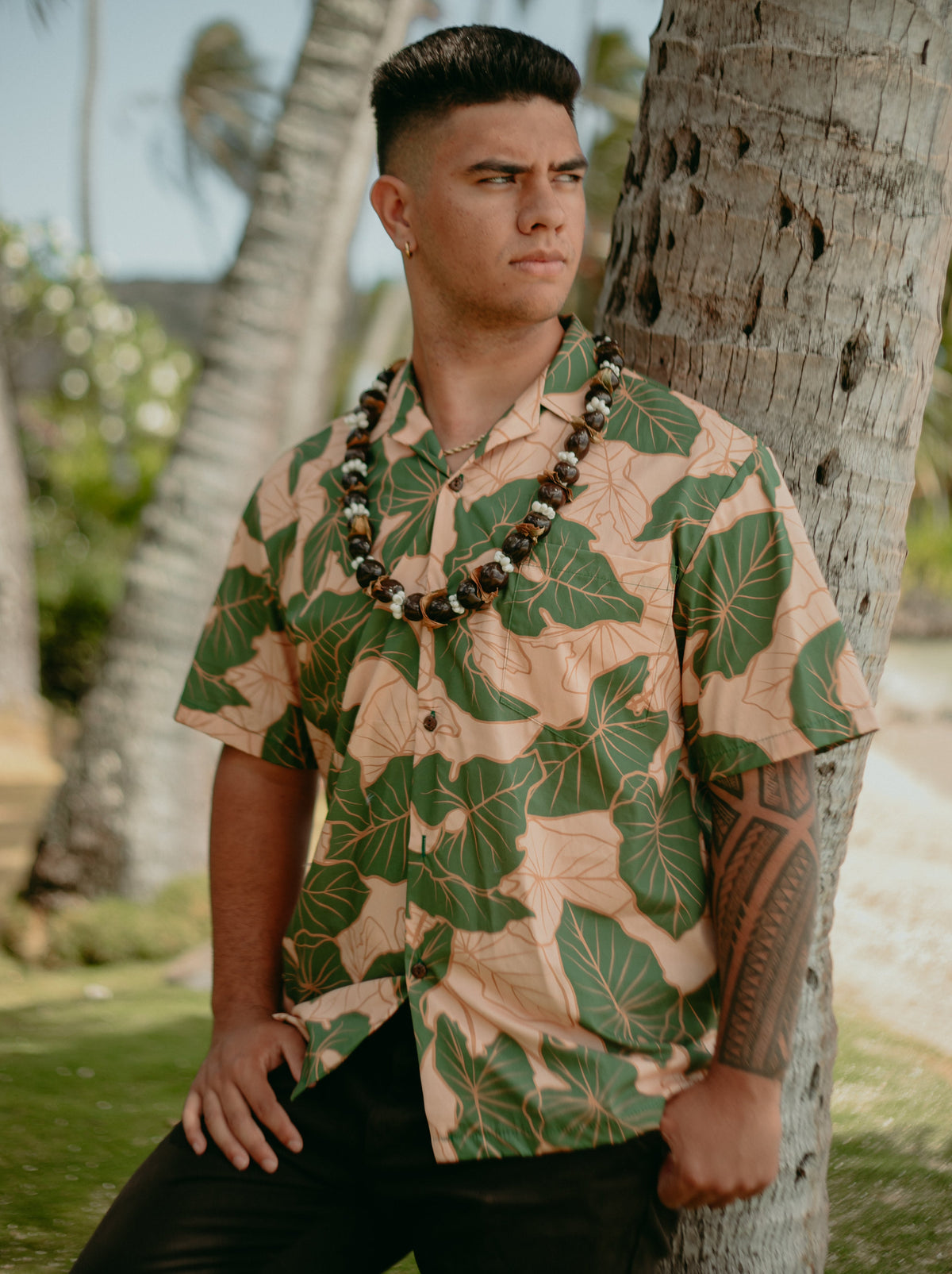 Pop-Up Mākeke - Lexbreezy Hawai&#39;i - Men&#39;s Aloha Shirt - Kalo in Green - Front View