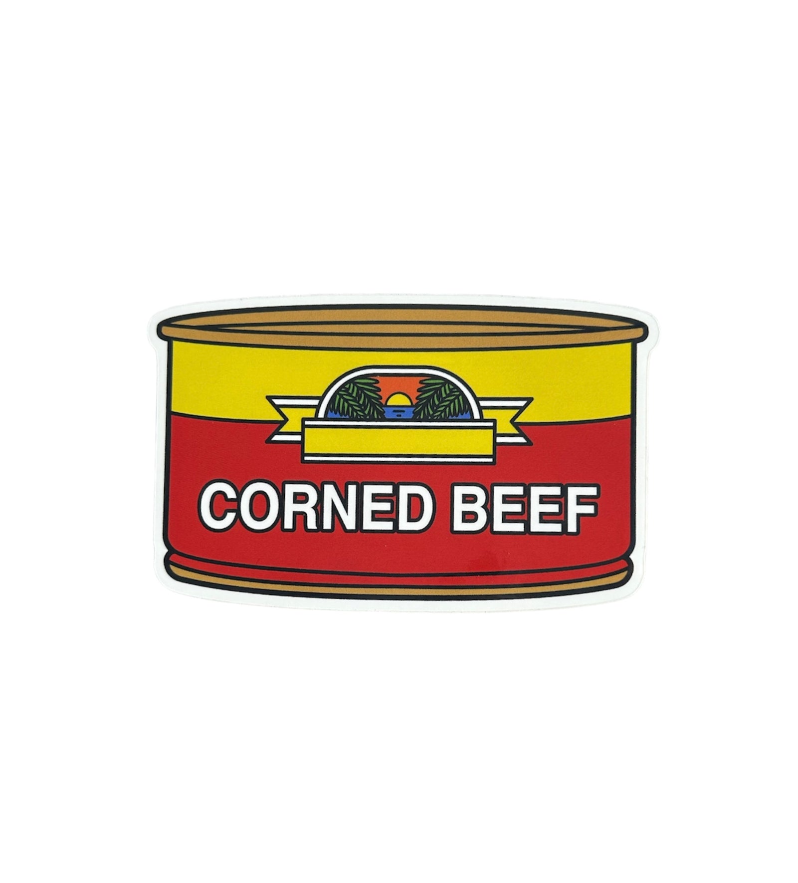 Pop-Up Mākeke - Mahea Leah - Corned Beef Can Sticker - Front View