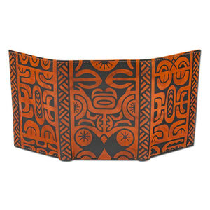 Pop-Up Mākeke - Na Koa - French Polynesian Tattoo Trifold Leather Wallet - Bourbon - Open