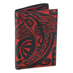 Pop-Up Mākeke - Na Koa - Tahitian Shark Tattoo Trifold Leather Wallet - Black & Red