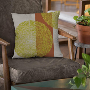 Pop-Up Mākeke - Noho Home - Niho Medallion Square Pillowcase - Chartreuse & Cocoa - In Use