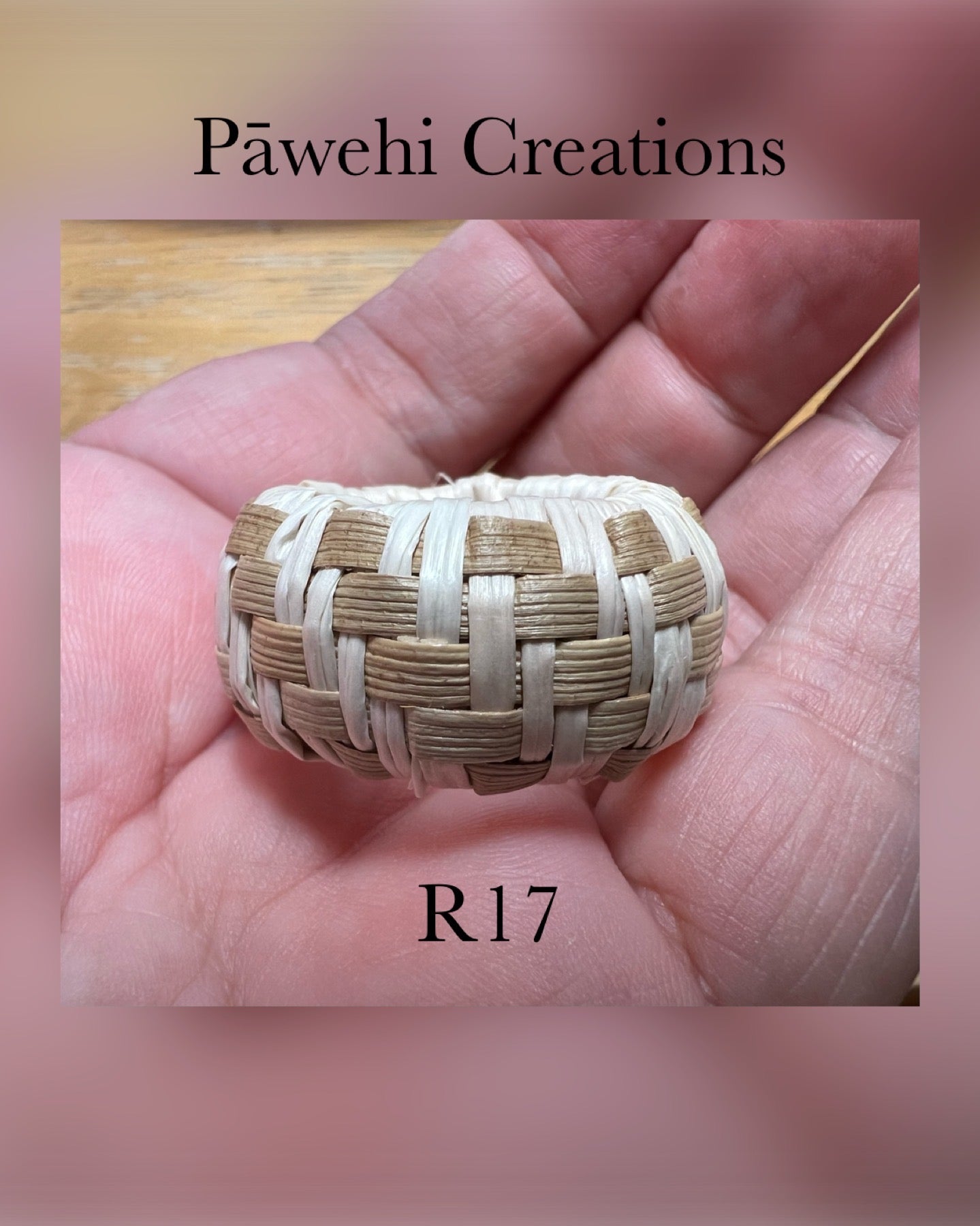 Pop-Up Mākeke - Pawehi Creations - Lauhala Barrel Ring - Style #17 - Front View