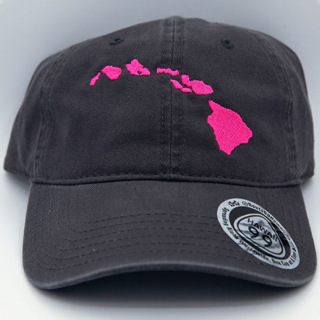 Pop-Up Mākeke - Route 99 Hawaii - Charcoal Grey Dad Cap with Islands - Pink - Front View