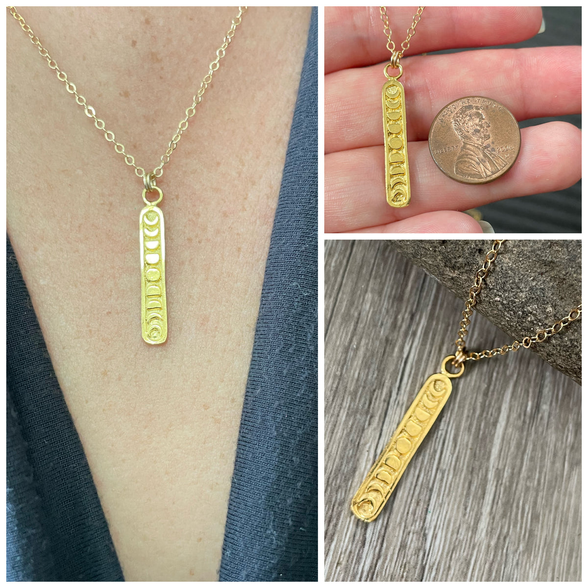 Pop-Up Mākeke - Simply Sparkle Designs - Vertical Moon Phase Gold Fill Necklace (Style # 8504)