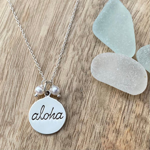 Pop-Up Mākeke - Stacey Lee Designs - Aloha Sterling Silver Necklace - White Freshwater Pearls