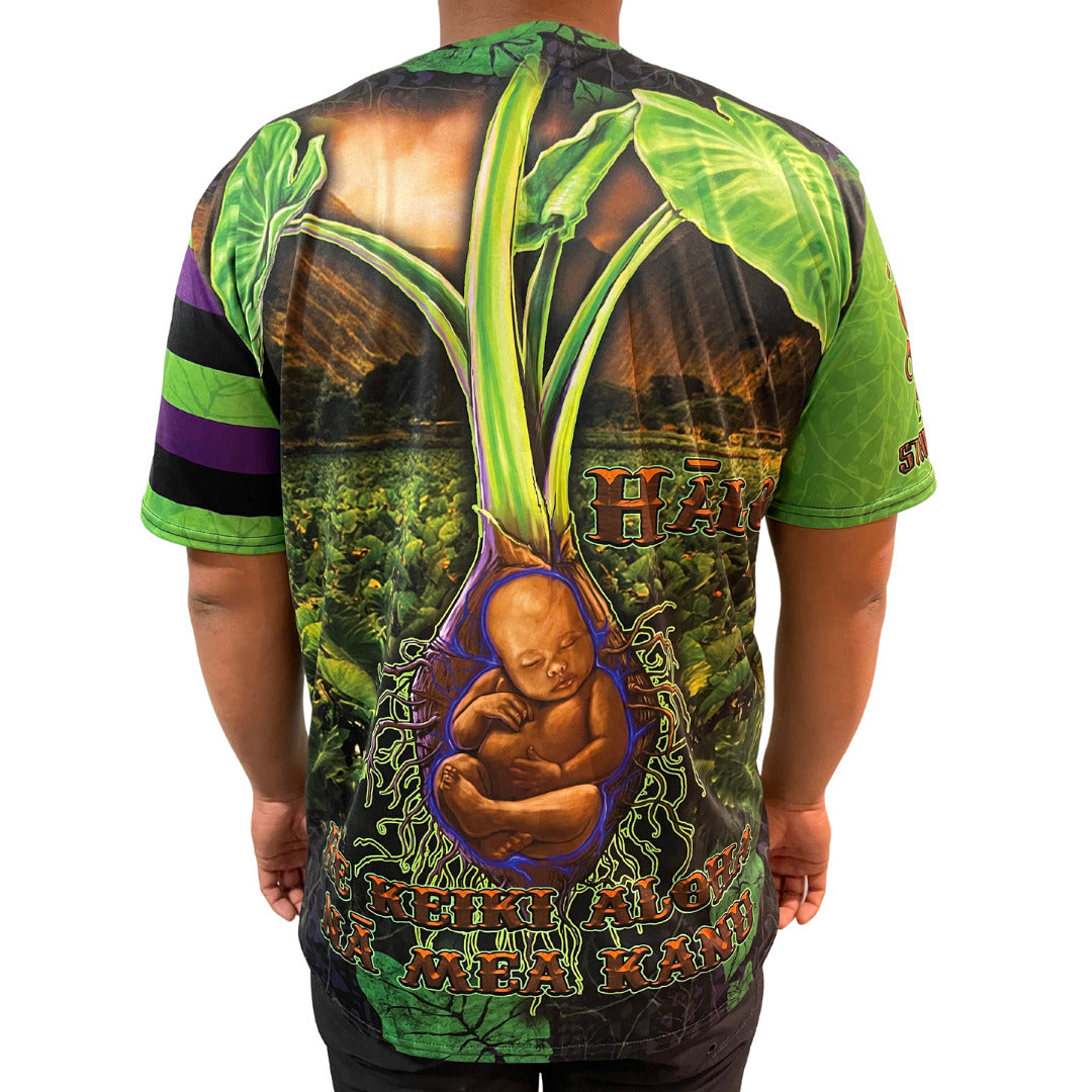 Pop-Up Mākeke - Strongarm Hawaiians - Hāloa Sublimation Shirt - Back View - On Model