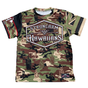 Pop-Up Mākeke - Strongarm Hawaiians - Royal Camo Keiki Sublimation Shirt - Front View