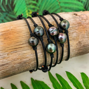 Pop-Up Mākeke - Te Hotu Mana Creations - Adjustable Tahitian Pearl Bracelet - Black Leather