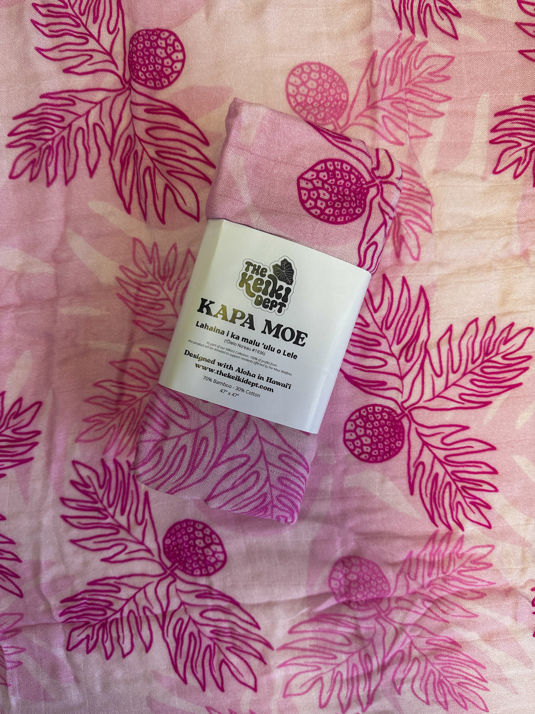 Pop-Up Mākeke - The Keiki Department - Bamboo Muslin Baby Swaddle Blanket - Maui Pink Ulu o Lele