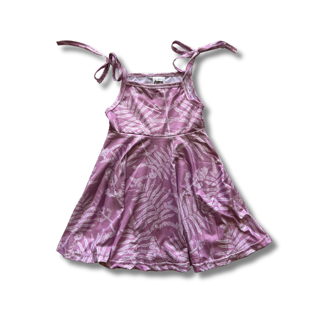 Pop-Up Mākeke - The Keiki Department - Kili Girl's Dress - Neke Fern in Lavender - Front View