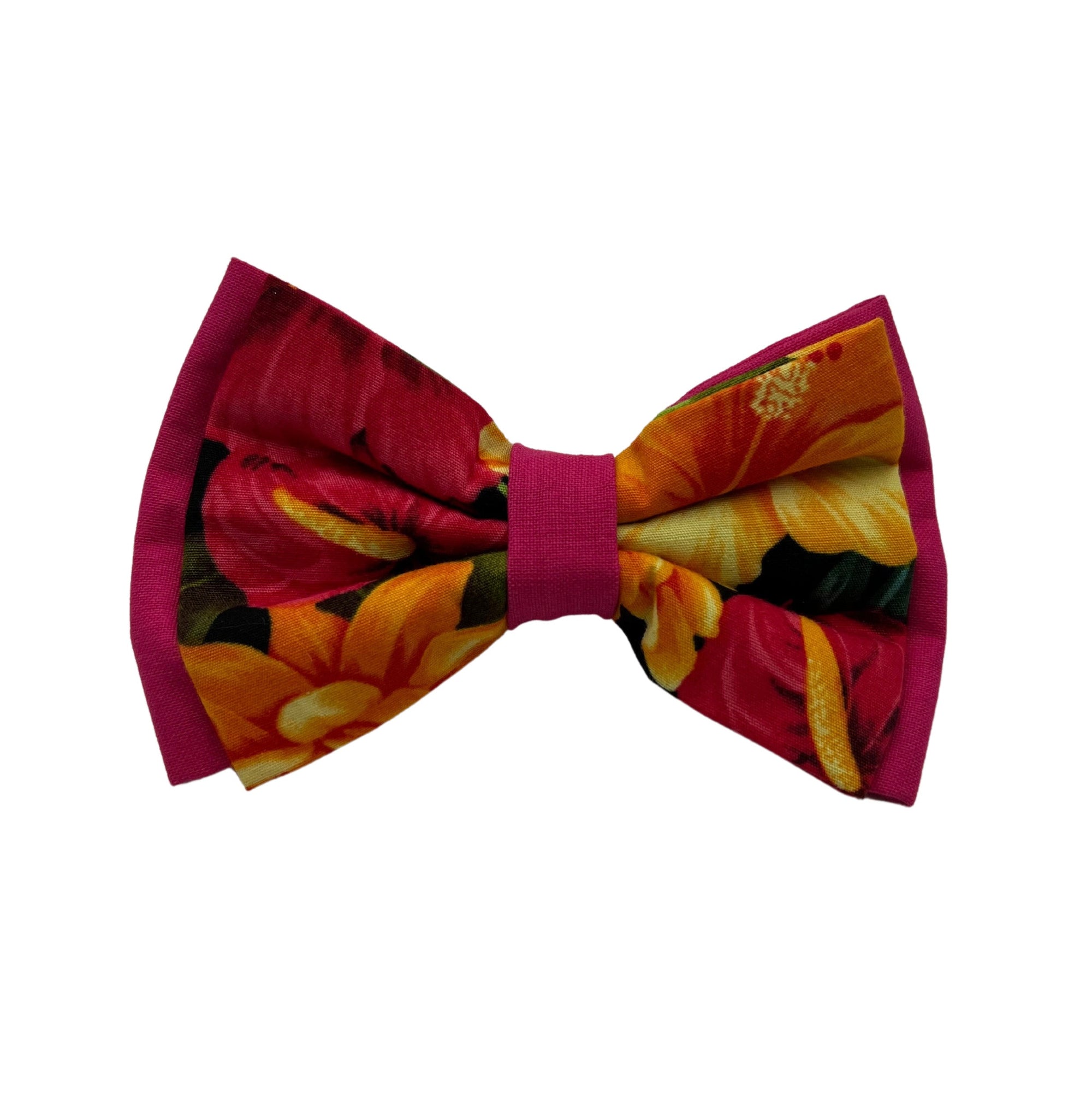 Small Double Bow Tie - Pink Hibiscus