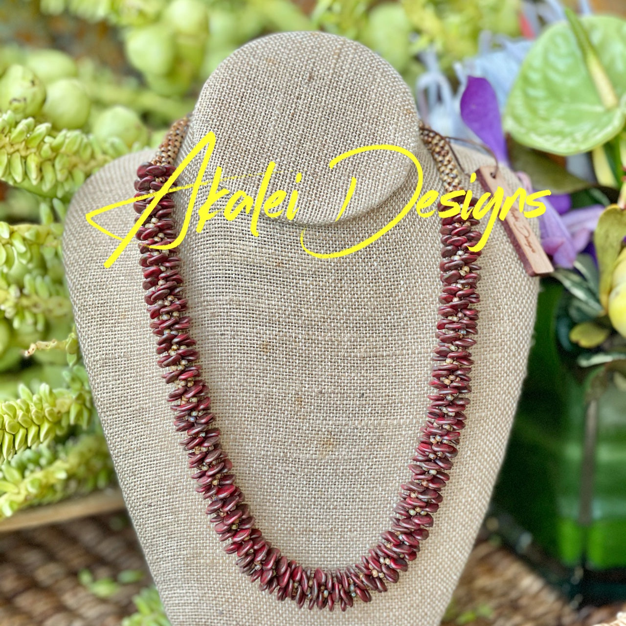 Red and Brown Picasso Orchid Lei Necklace - 22"