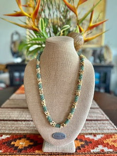 Sea Foam Green and Yellow Picasso Segmented Kumihimo Necklace Lei  - 31"