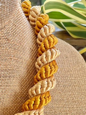 Beige Two-Toned Fiber Aliʻi Kumihimo Lei Necklace and Hat Band
