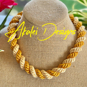 Beige Two-Toned Fiber Aliʻi Kumihimo Lei Necklace and Hat Band