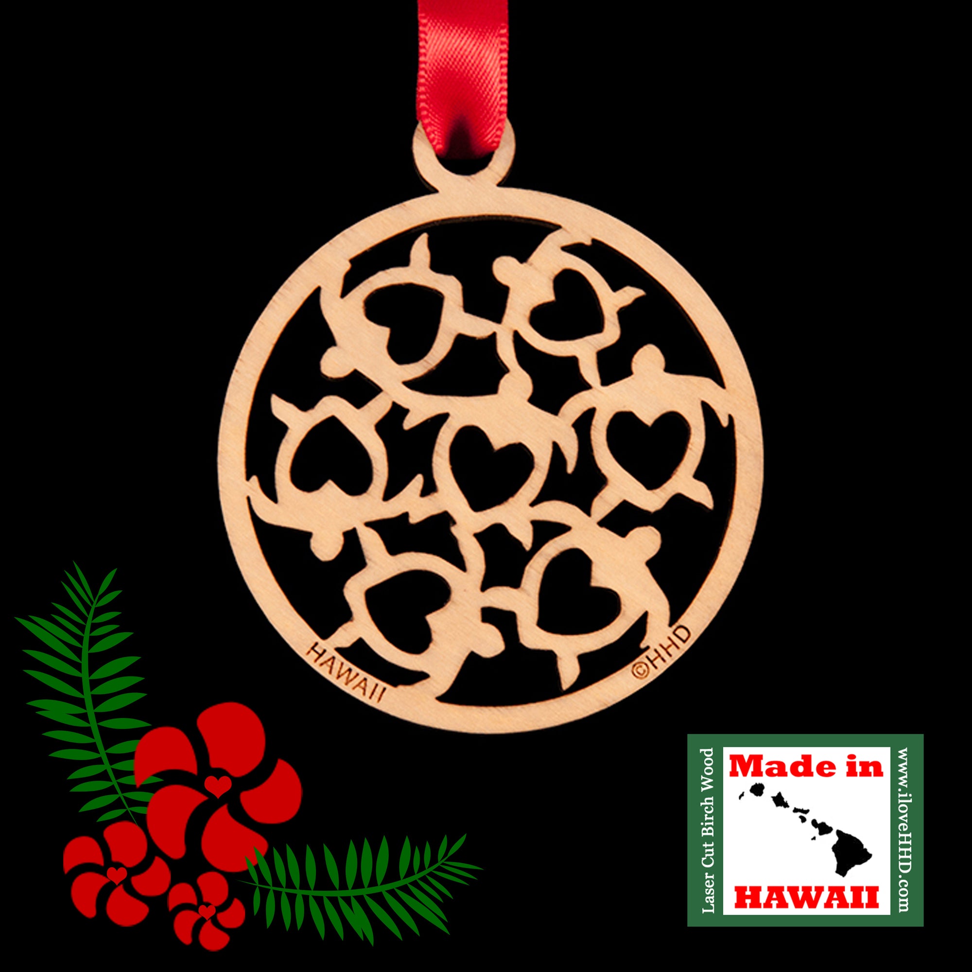 7Honu Birch Wood Hawaiian Christmas Ornament