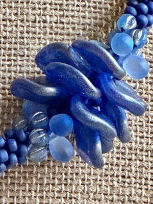 Blue with Gold Hawaiian Haku Mini (3 Cluster) Lei with Blue Teardrops