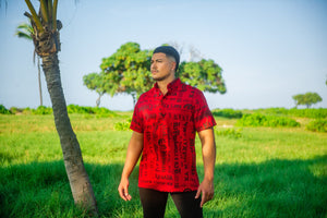 Men's Pullover Aloha Shirt (Black Nupepa on Red)