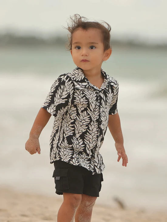 Keiki Aloha Shirt - Awapuhi in Black &amp; White