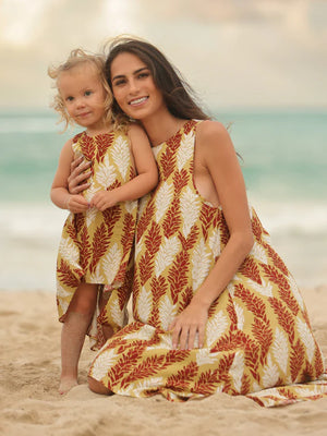 Keiki Kailua Hi-Lo Dress – Awapuhi – Gold & Red