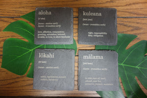 Laser Etched Hawaiian Values Slate Coasters - Set of 4