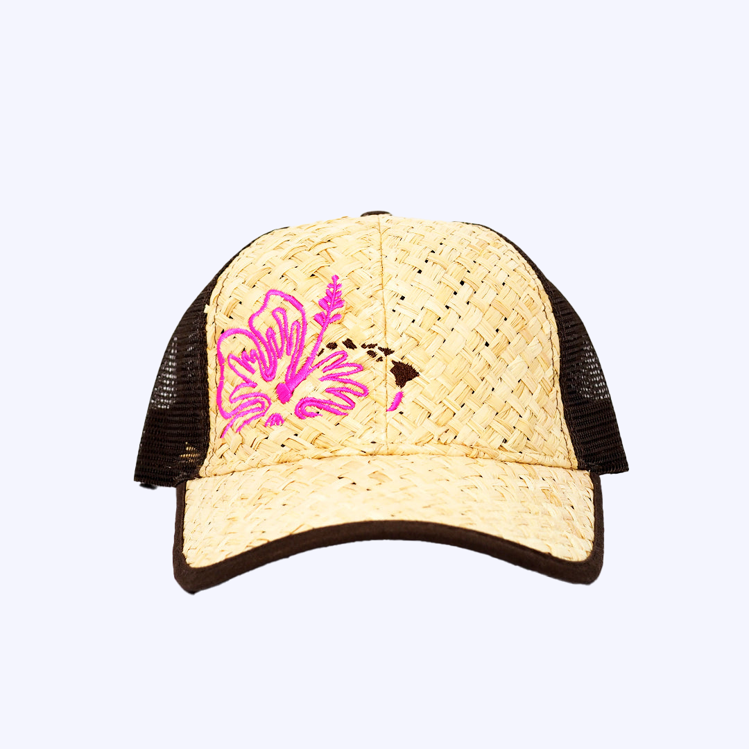 Lauhala Hat with Hibiscus with Islands
