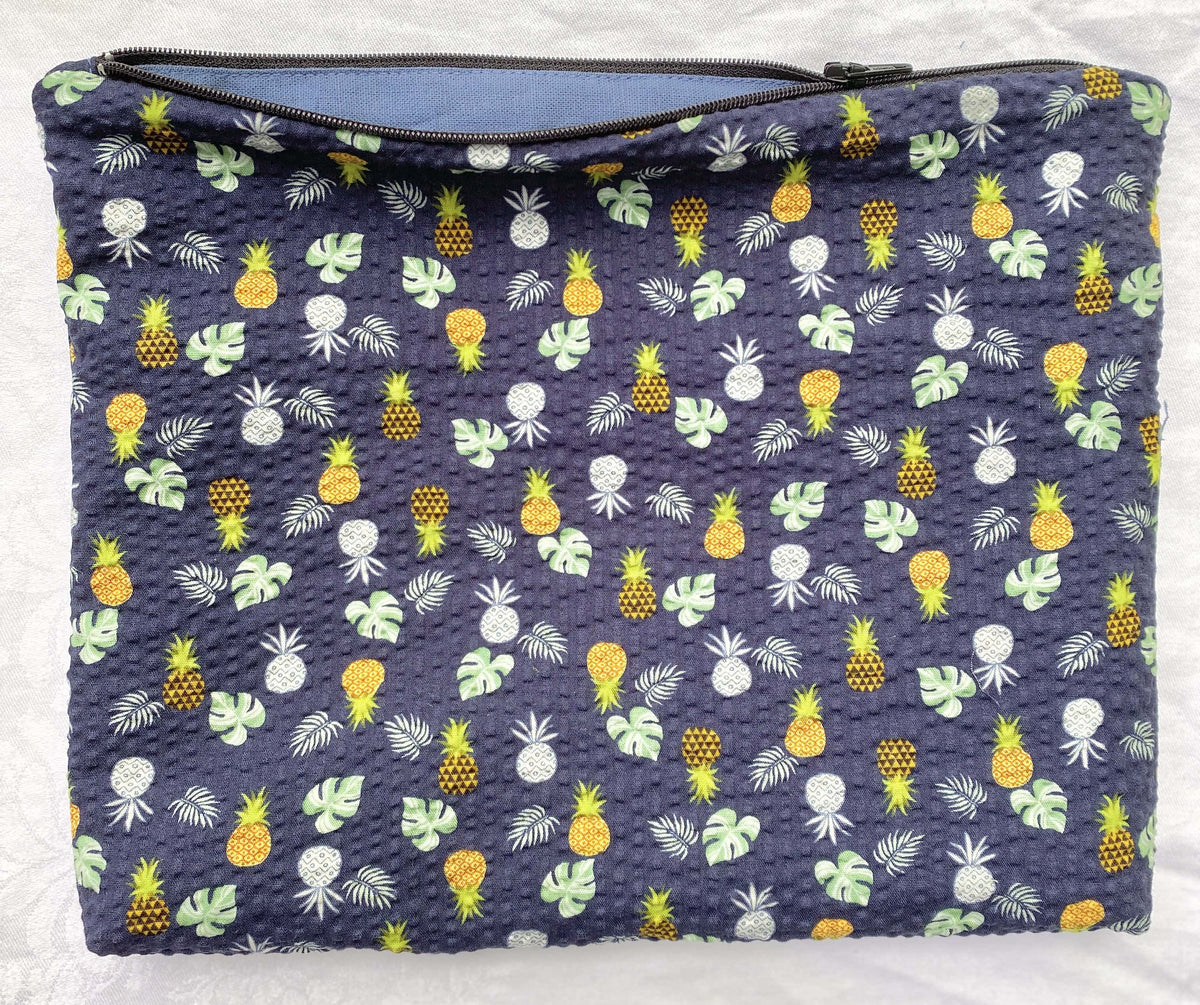 Navy Monstera + Pineapple Soft Zippered Pouch