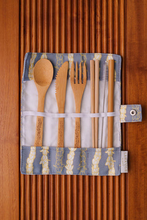 Pīkake Lei Eco-Friendly Bamboo Cutlery Set - Gray