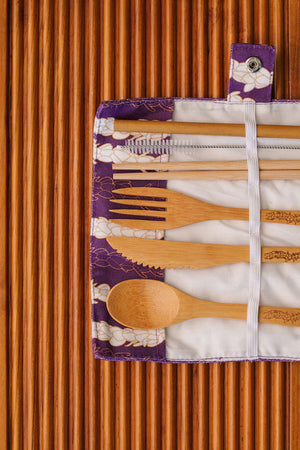 Pīkake Lei Eco-Friendly Bamboo Cutlery Set - Poni (Purple)