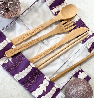 Pīkake Lei Eco-Friendly Bamboo Cutlery Set - Poni (Purple)
