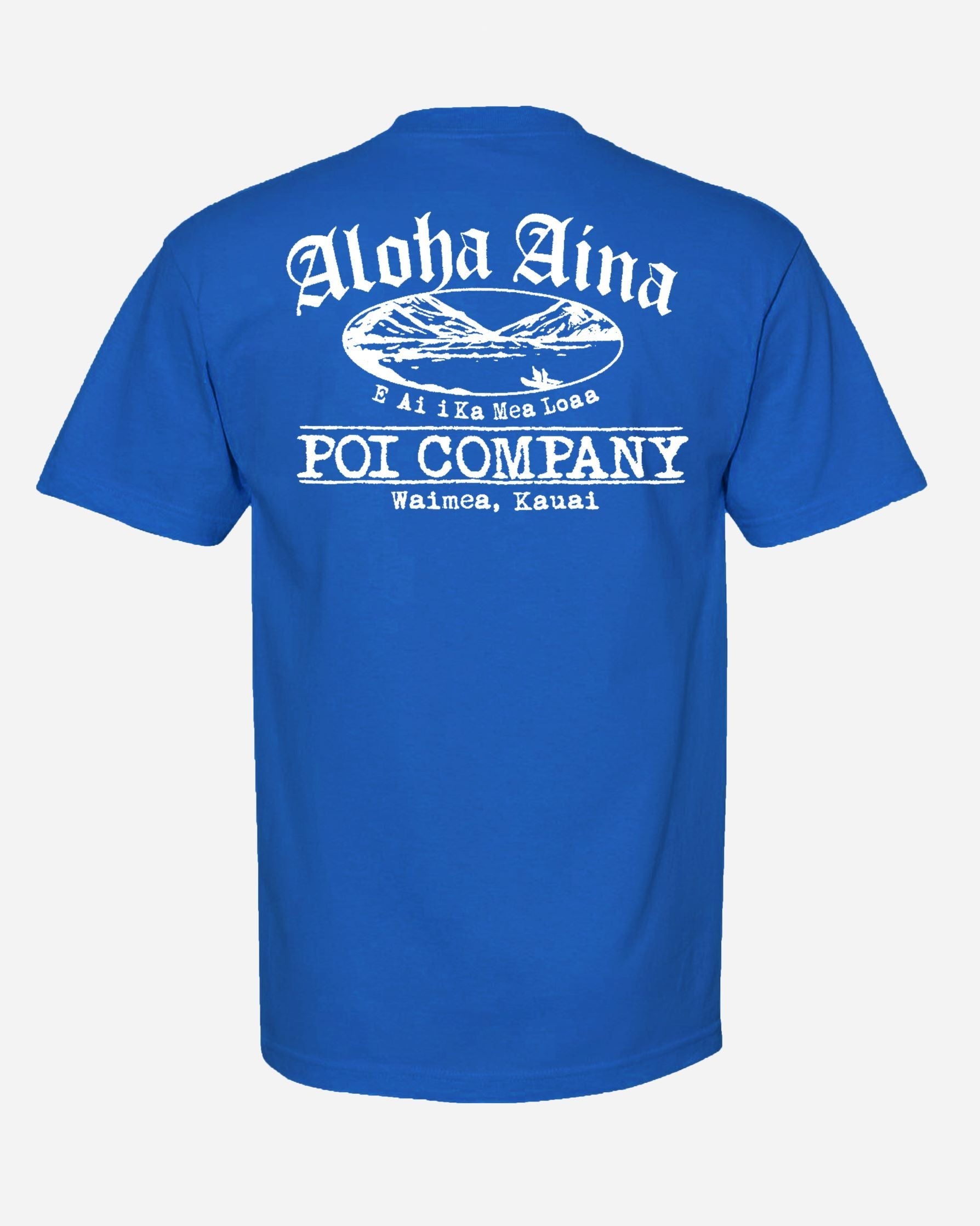 Pop-Up Mākeke - Aloha Aina Poi Co. - Mauka Logo Men's Short Sleeve T-Shirt - Blue - Back View